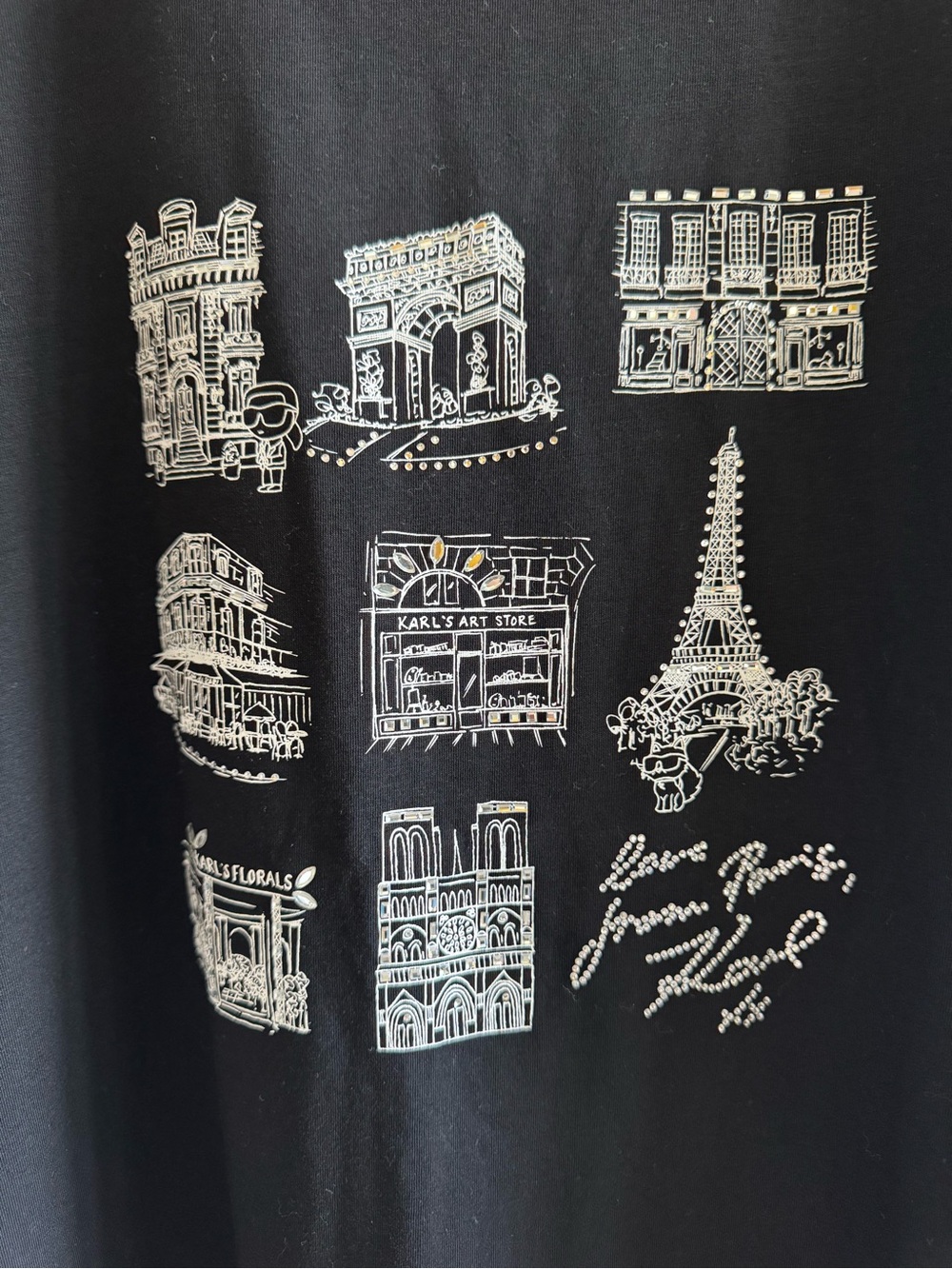 Karl Lagerfeld Black Short Sleeve Tee with White Paris Landmark Print - Picture 2 of 6